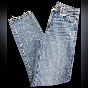 American Eagle Blue Straight Leg Distressed Jeans - 4 Long